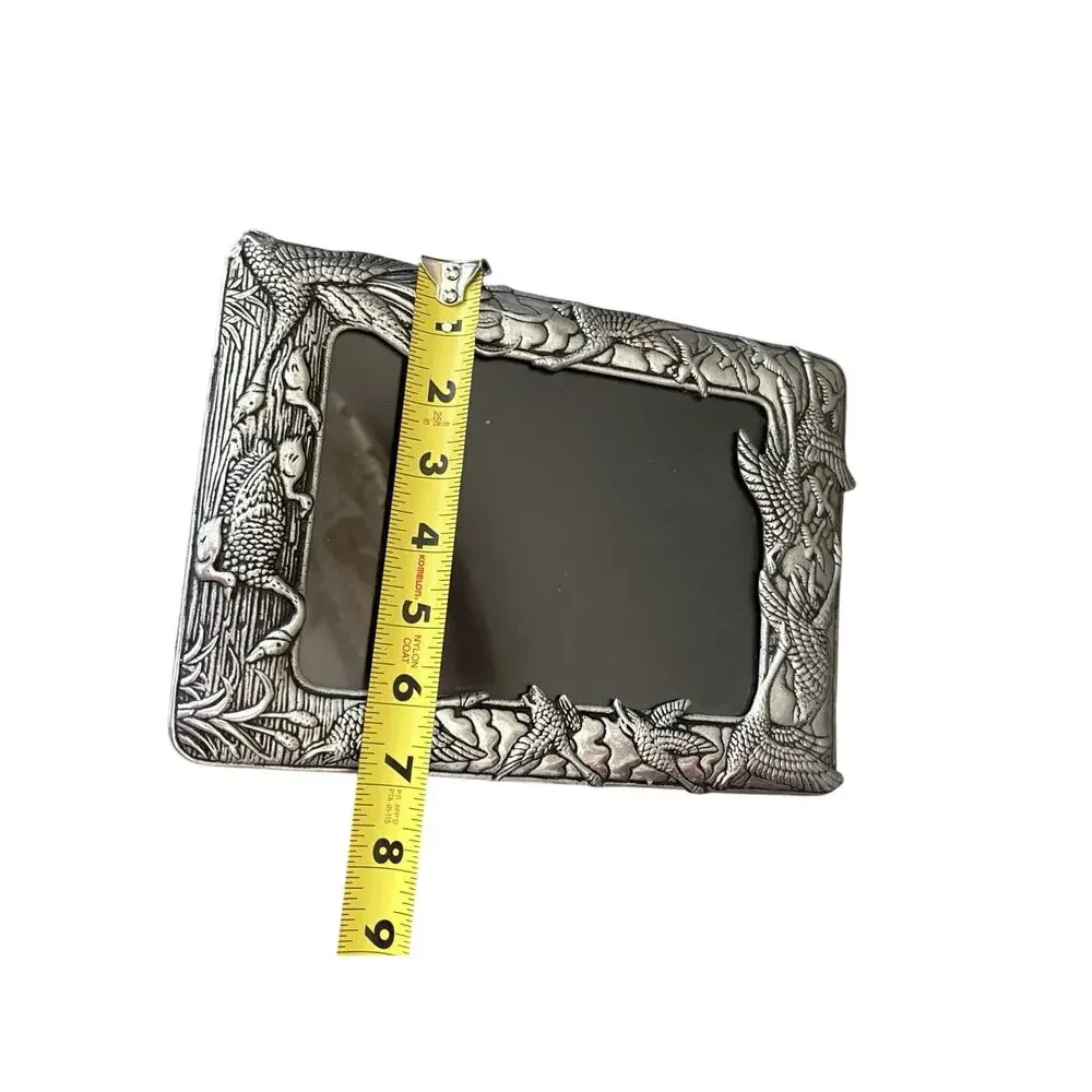 Vintage 1987 Arthur Court Geese Picture Frame: Antiqued Aluminum, 5”x7” Window